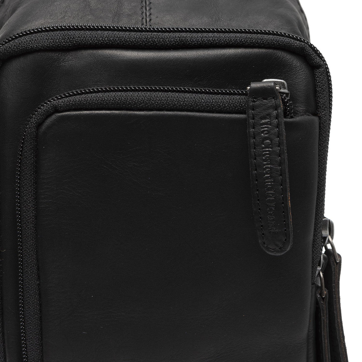 Solid Antique Brass Hardware &amp; Heavy-Duty Dual Zipper Detail on Leather Sling Bag Riga 女士