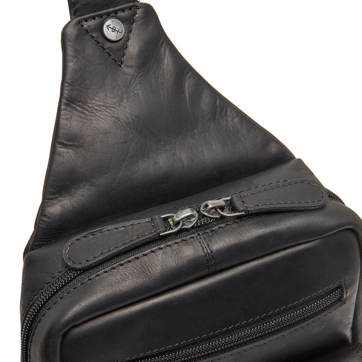 Solid Antique Brass Hardware &amp; Heavy-Duty Dual Zipper Detail on Leather Sling Bag Turelle 女士