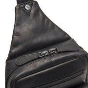 Solid Antique Brass Hardware &amp; Heavy-Duty Dual Zipper Detail on Leather Sling Bag Turelle 女士