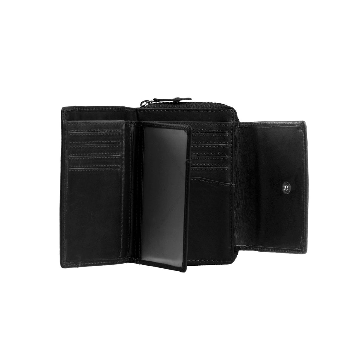 Ascot Full-Grain Leather Wallet 女士 - Structured Side Profile Showing Gusset Depth &amp; Expansion Capacity