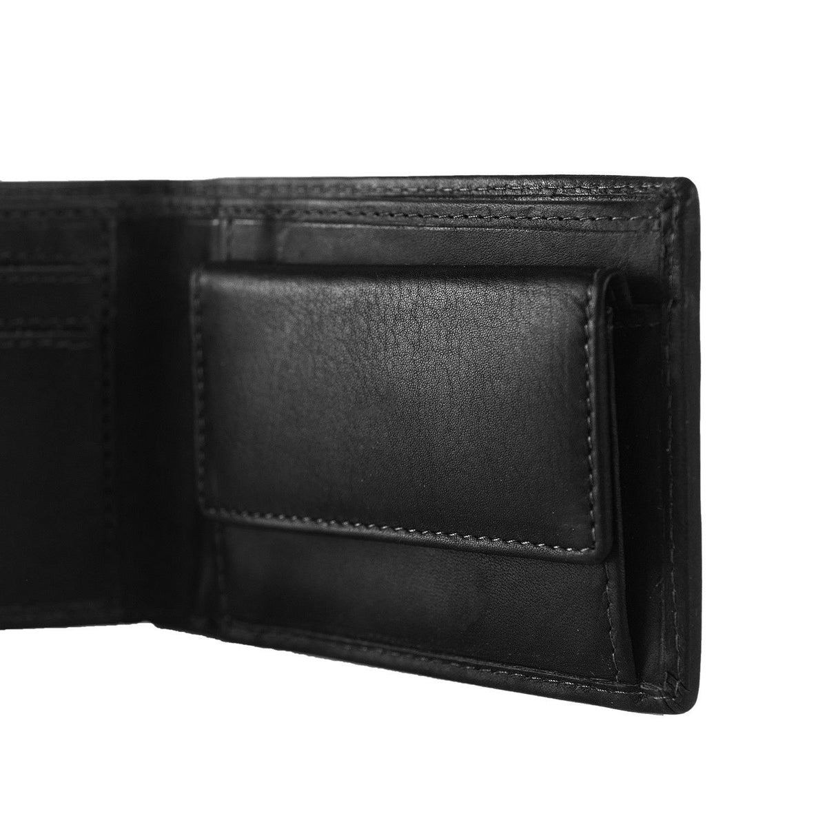 Enzo Full-Grain Leather Wallet 男士 - Structured Side Profile Showing Gusset Depth &amp; Expansion Capacity