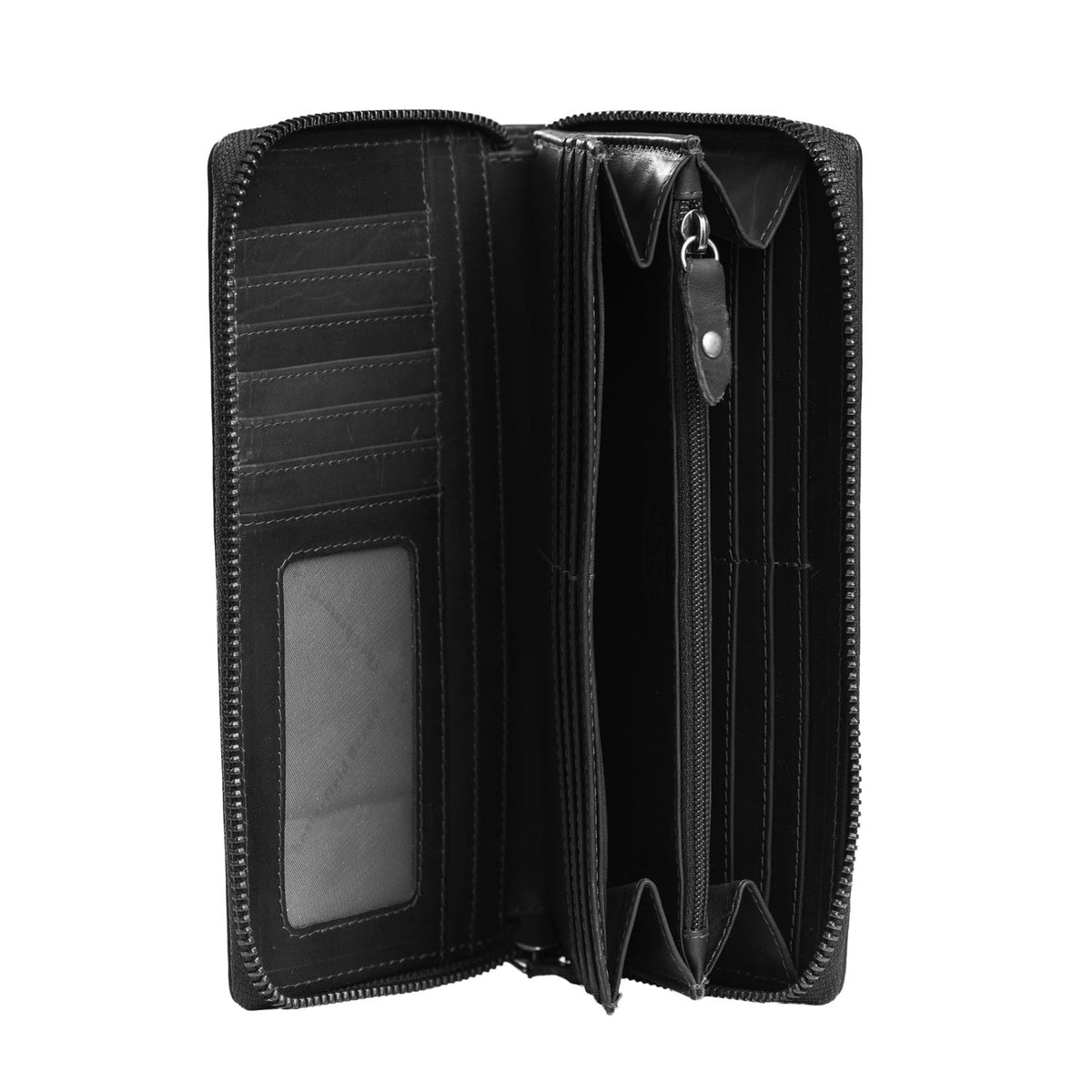 Halle Full-Grain Leather Wallet 女士 - Structured Side Profile Showing Gusset Depth &amp; Expansion Capacity