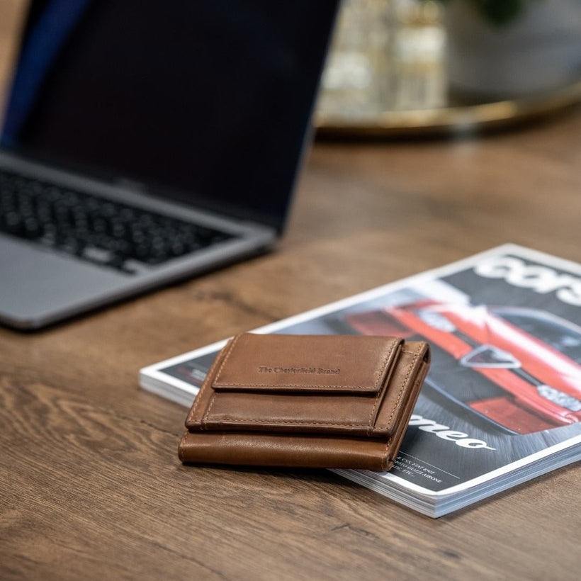 Classic 100% Full-Grain leather Wallet - Rear Perspective Showing Reinforced Leather Straps & Stitching