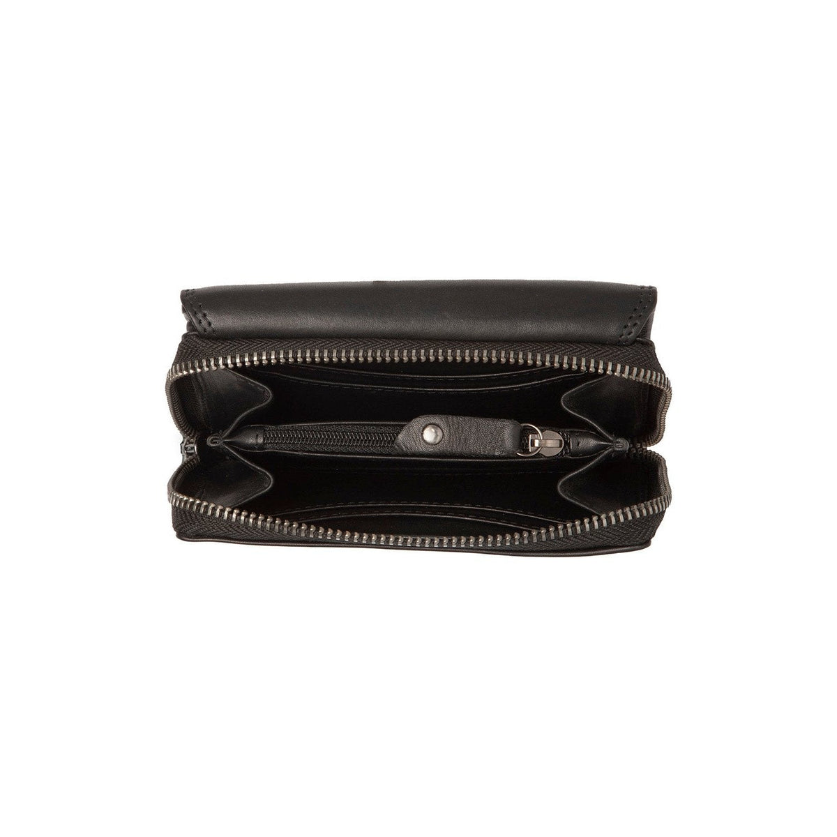Solid Antique Brass Hardware &amp; Heavy-Duty Dual Zipper Detail on Salviano Full-Grain Leather Wallet 女士