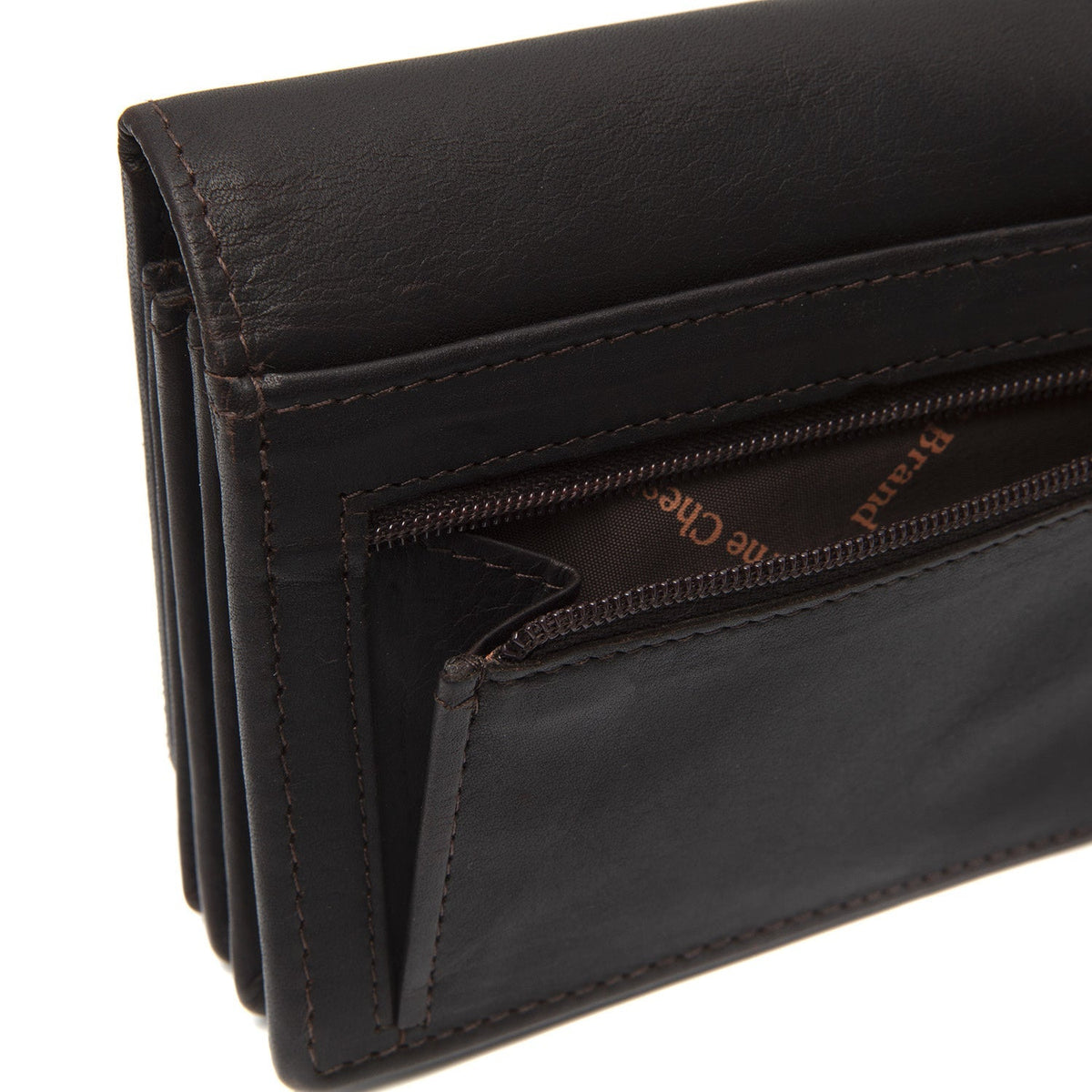 Solid Antique Brass Hardware &amp; Heavy-Duty Dual Zipper Detail on Salzburg Full-Grain Leather Wallet 女士