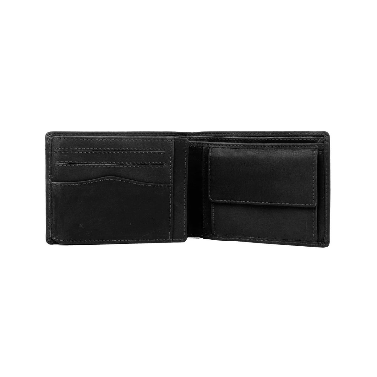 Timo Full-Grain Leather Wallet 男士 - Structured Side Profile Showing Gusset Depth &amp; Expansion Capacity