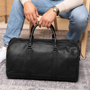Classic 100% Full-Grain Leather Duffle Bag - Rear Perspective Showing Reinforced Leather Straps &amp; Stitching