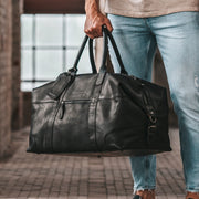 Classic 100% Full-Grain Leather Duffle Bag - Rear Perspective Showing Reinforced Leather Straps &amp; Stitching