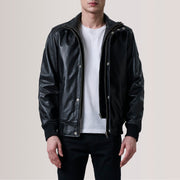 Lester Brown Suede Bomber Jacket For Men in Brown Goatskin Suede - Front Profile View & Tailored Silhouette | Buy Online