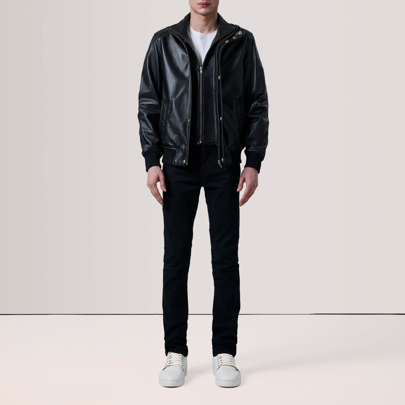 Lester 棕色 Suede 真皮飞行员夹克 男士