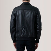 Close-Up Detail of Classic Collar & Zipper Hardware on Lester Brown Suede Bomber Jacket For Men