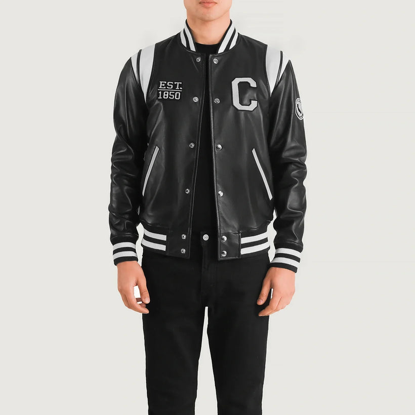 Liberte California 黑色 Leather Varsity 真皮夹克 男士
