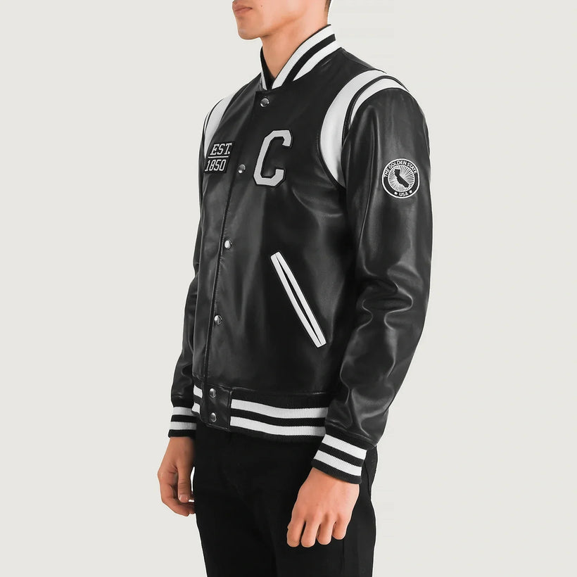 Liberte California 黑色 Leather Varsity 真皮夹克 男士