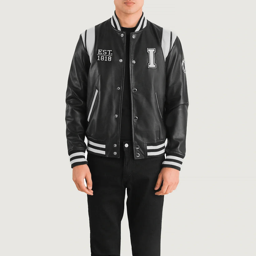 Liberte Illinois 黑色 Leather Varsity 真皮夹克 男士