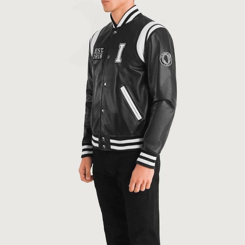 Liberte Illinois 黑色 Leather Varsity 真皮夹克 男士