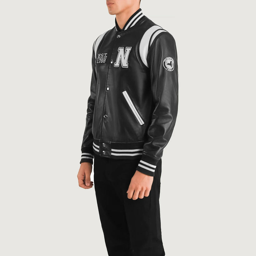 Liberte New York 黑色 Leather Varsity 真皮夹克 男士