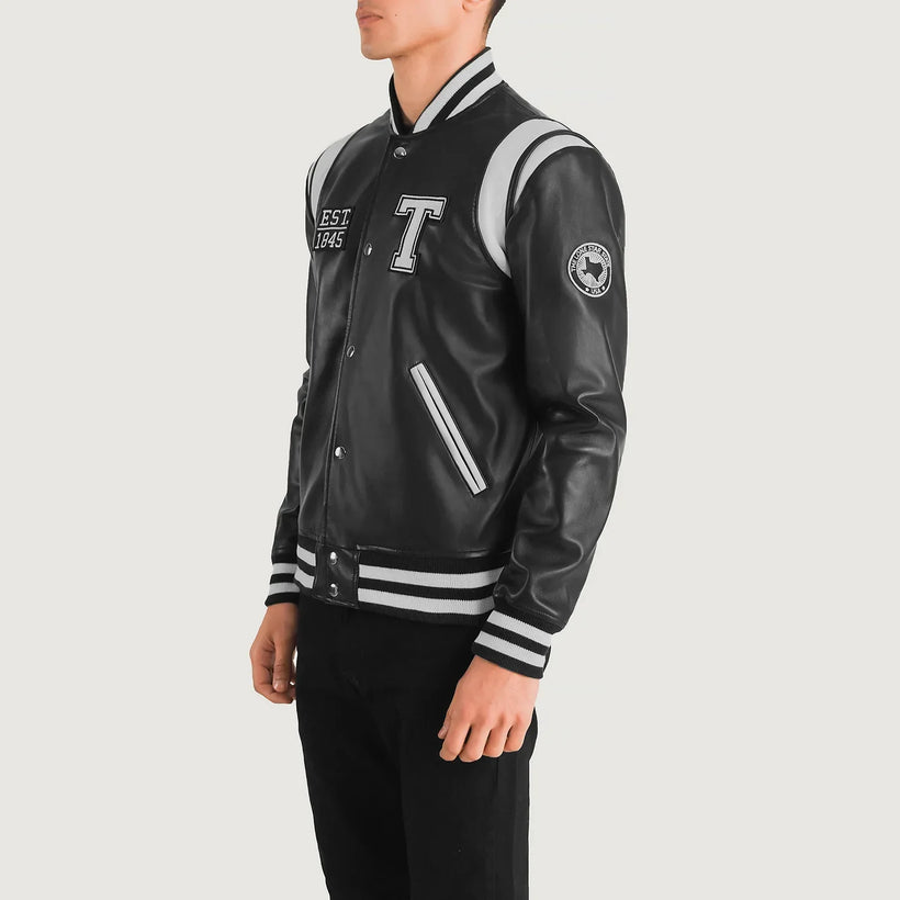Liberte Texas 黑色 Leather Varsity 真皮夹克 男士