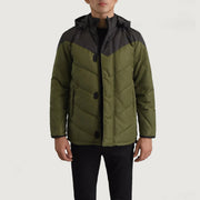 
Luka 经典黑 & 墨绿色 Hooded Puffer 真皮夹克 男士 in Black & Green Full-Grain Leather - 正面版型与定制立体剪裁轮廓 | 官方商城选购