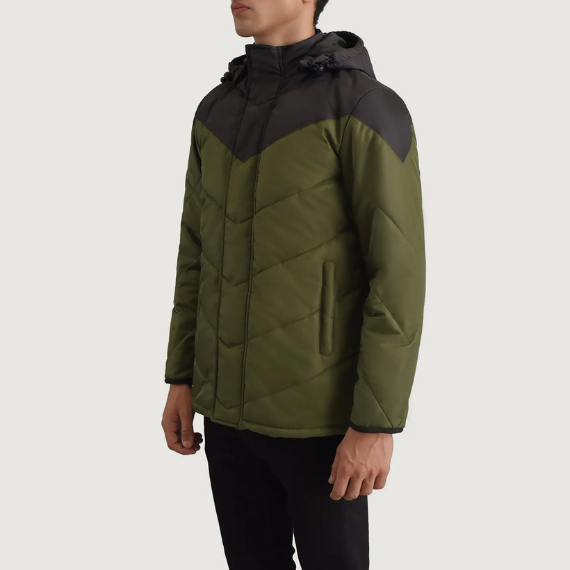 Luka 经典黑 & 墨绿色 Hooded Puffer 真皮夹克 男士