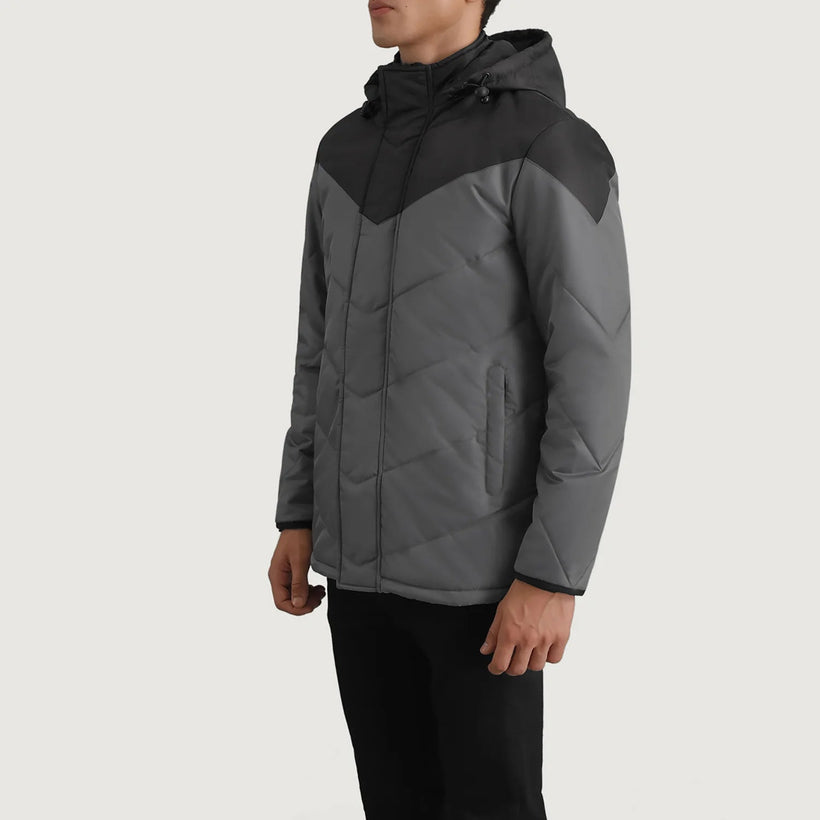 Luka 经典黑 & Grey Hooded Puffer 真皮夹克 男士