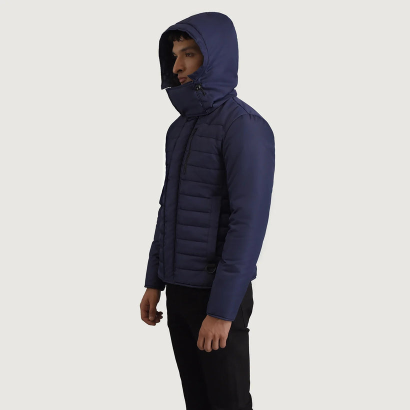 Malcolm 深海蓝 Hooded Puffer 真皮夹克 男士