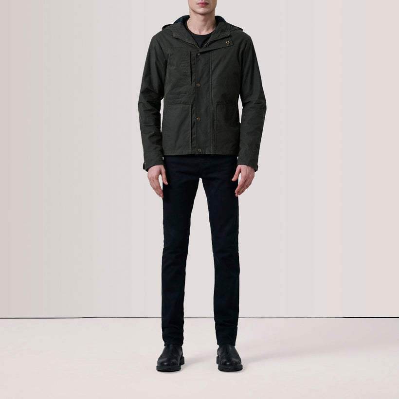 Marlo Olive Canvas Hooded Work 真皮夹克 男士