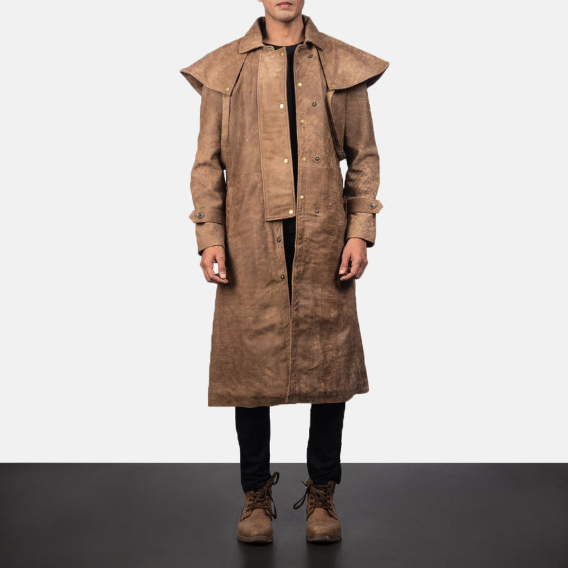 Maverick 棕色 Leather Duster 男士