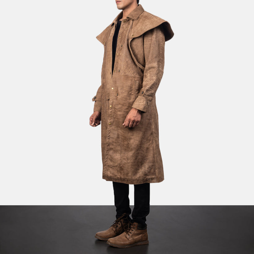 Maverick 棕色 Leather Duster 男士