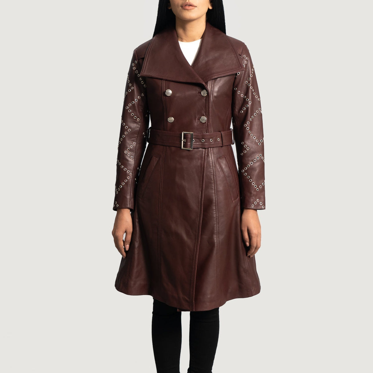 Women's Missoni Maroon 真皮长款风衣 女士 in Maroon Sheepskin Leather - Front Profile View &amp; Tailored Silhouette | Buy Online
