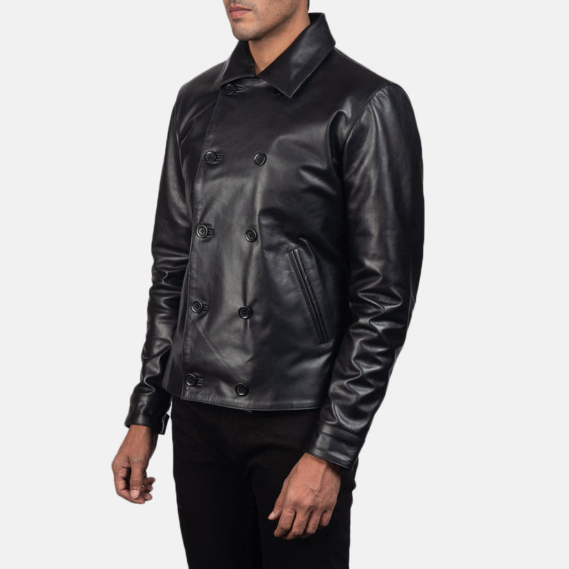 Mod 黑色 Leather Peacoat 男士