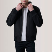 Morrison 黑色 Canvas 真皮飞行员夹克 男士 For Men in Black Waxed Cotton Canvas - Front Profile View &amp; Tailored Silhouette | Buy Online