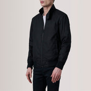 Morrison 黑色 Canvas 真皮飞行员夹克 男士 For Men - Lateral Side Profile View Showing Sleeve Cut &amp; Athletic Taper Fit