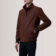 Morrison 棕色 Canvas 真皮飞行员夹克 男士 For Men - Lateral Side Profile View Showing Sleeve Cut &amp; Athletic Taper Fit