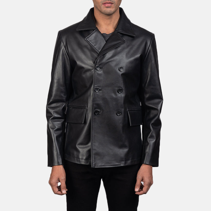 Mr. Bailey 黑色 Leather Naval Peacoat 男士