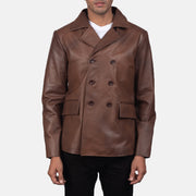 
Mr. Bailey 复古棕 Leather Naval Peacoat 男士 in Brown Cowhide Leather - 正面版型与定制立体剪裁轮廓 | 官方商城选购