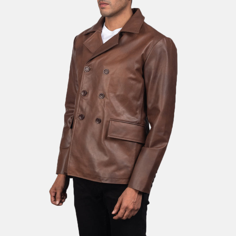 Mr. Bailey 棕色 Leather Naval Peacoat 男士