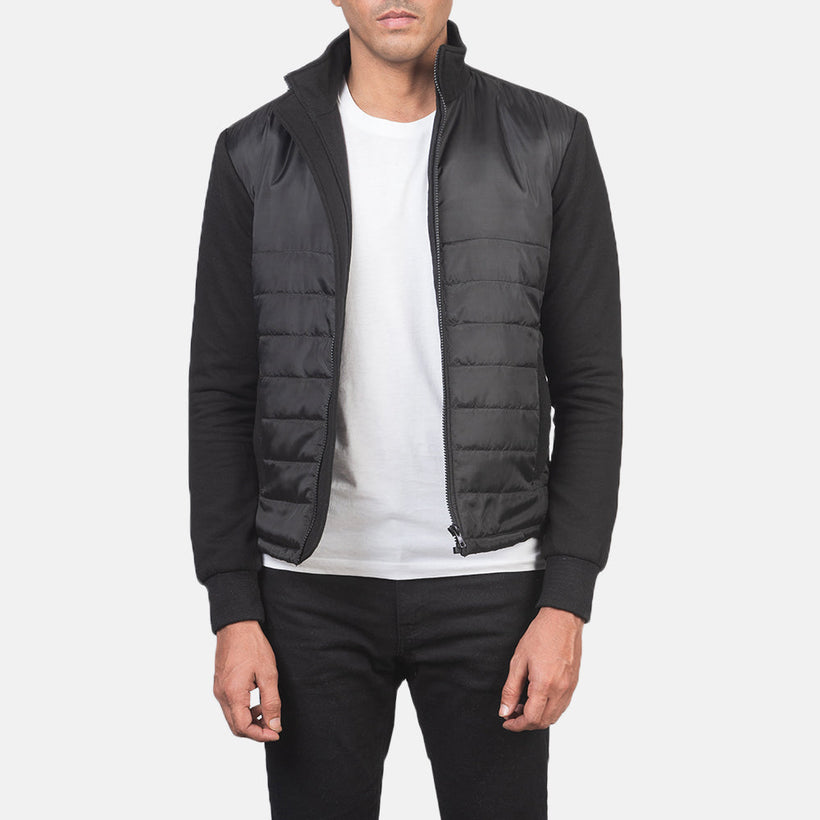 Nashville Quilted 黑色 Windbreaker 真皮夹克 男士