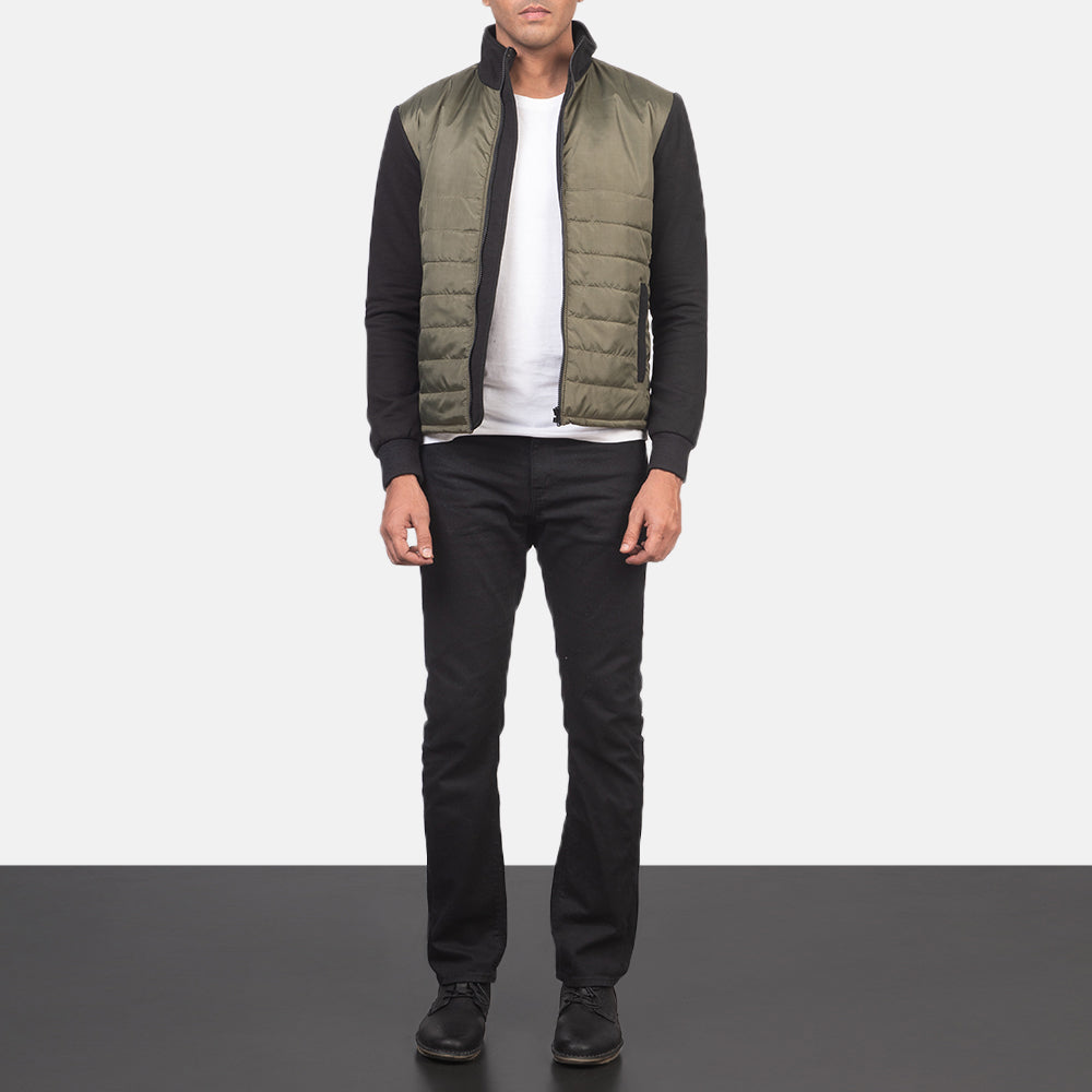 Men's Nashville Quilted Green Windbreaker 真皮夹克 男士 - Lateral Side Profile View Showing Sleeve Cut &amp; Athletic Taper Fit