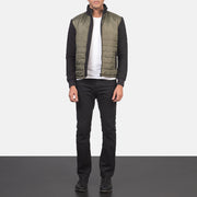 Men's Nashville Quilted Green Windbreaker 真皮夹克 男士 - Lateral Side Profile View Showing Sleeve Cut &amp; Athletic Taper Fit