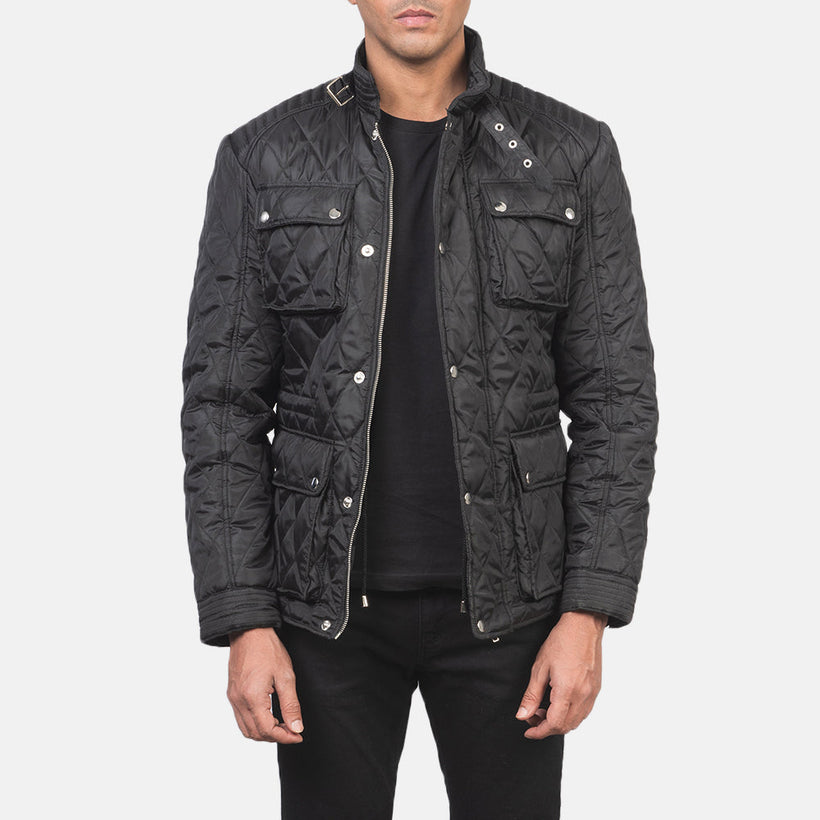 Nelson Quilted 黑色 Windbreaker 真皮夹克 男士