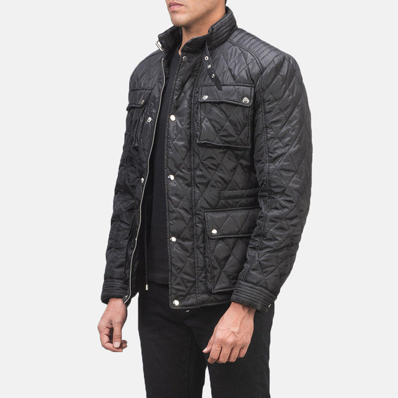 Nelson Quilted 黑色 Windbreaker 真皮夹克 男士
