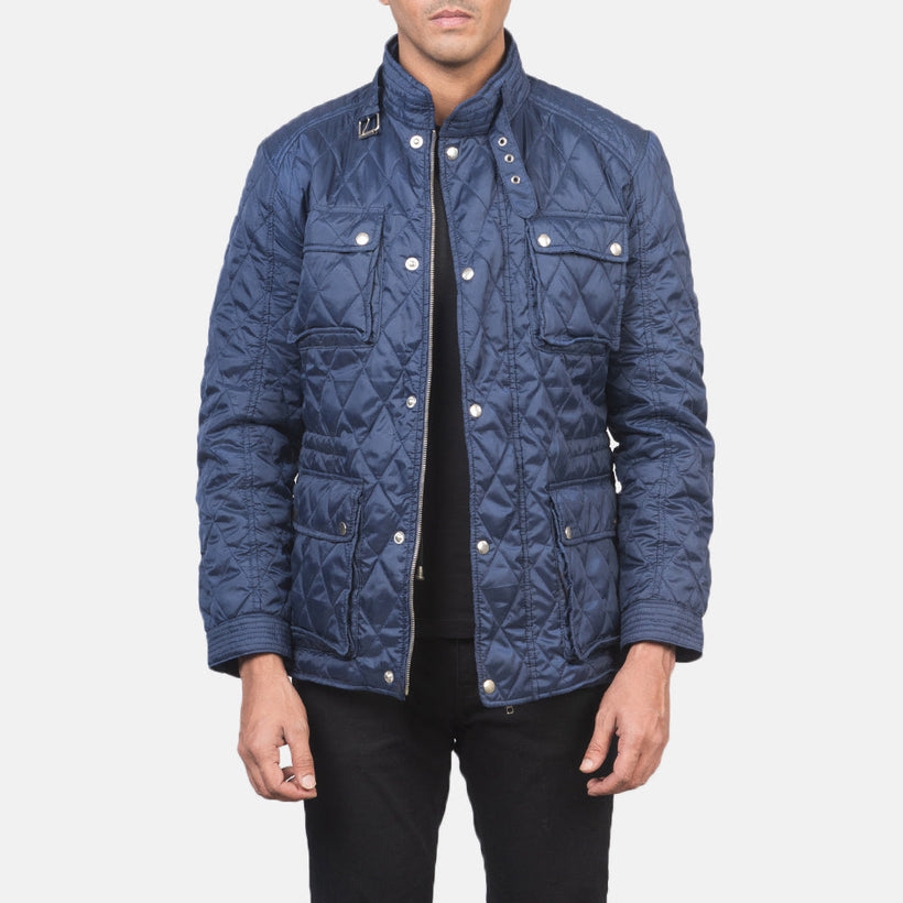 Nelson Quilted Blue Windbreaker 真皮夹克 男士