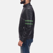 Night Trooper 真皮夹克 男士 - Lateral Side Profile View Showing Sleeve Cut &amp; Athletic Taper Fit