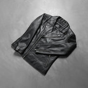 
手工下摆与精工缝制细节 Noah Black Leather Biker Jacket
