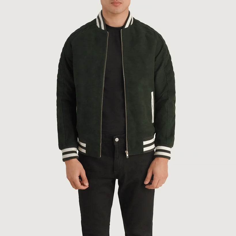 Pascal Green Suede Varsity 真皮夹克 男士