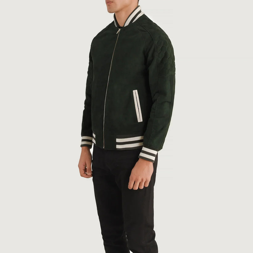 Pascal Green Suede Varsity 真皮夹克 男士