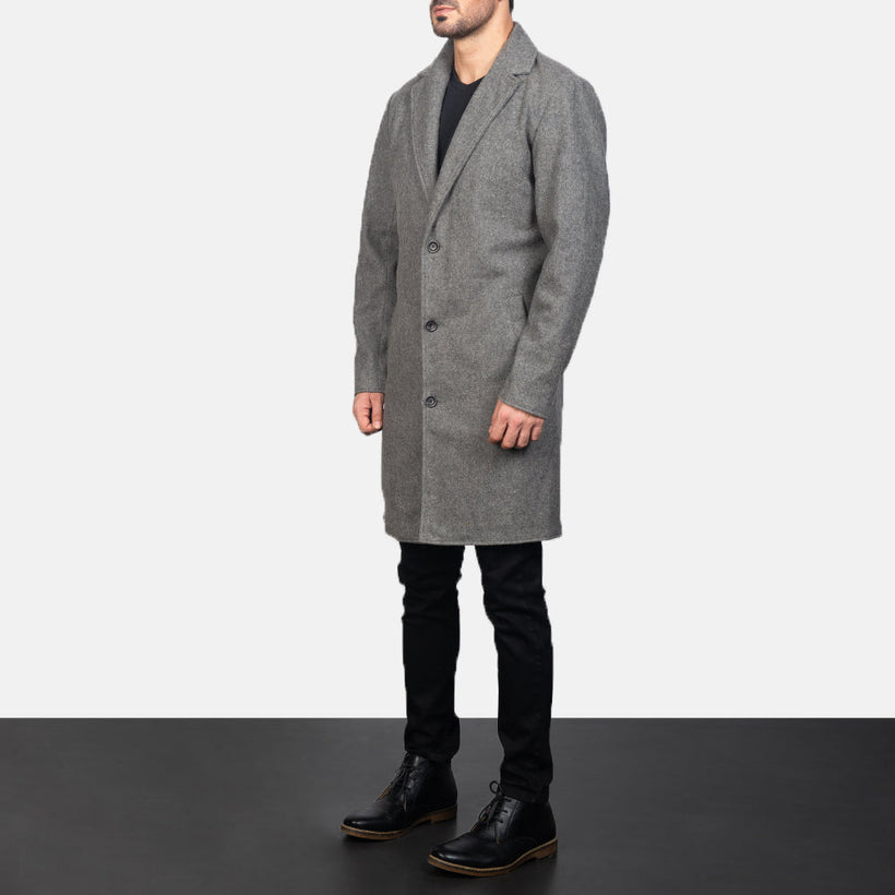 Petrillo Grey Wool Single Breasted 真皮大衣 男士