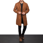 
Khaki Synthetic Wool Trench Coat - 展现肩线贴合与利落下摆的背部视角