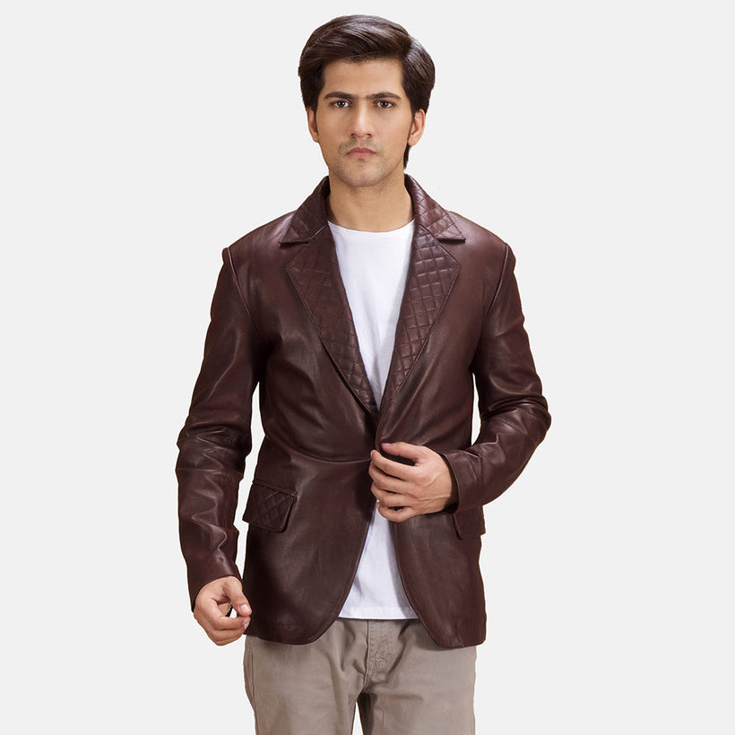 Radaron Quilted Maroon 真皮西装外套 男士