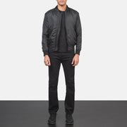 Men's Ramon 黑色 真皮飞行员夹克 男士 - Lateral Side Profile View Showing Sleeve Cut &amp; Athletic Taper Fit